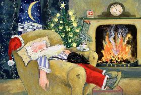 Santa sleeping by the fire