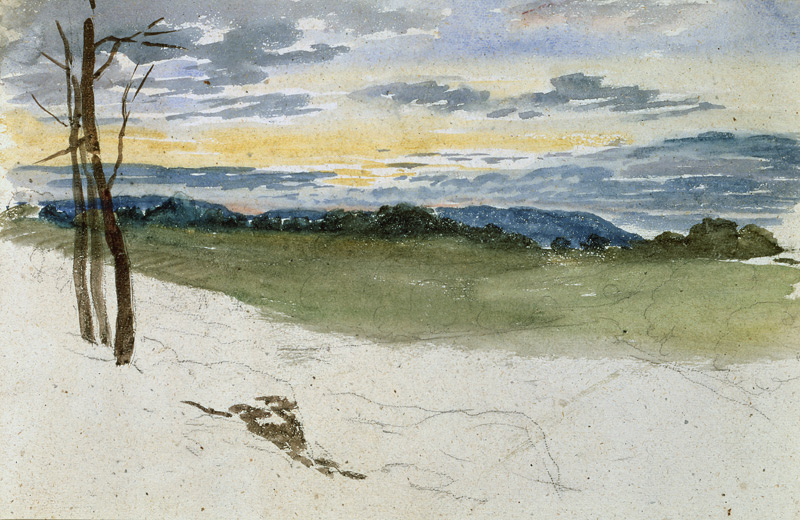 A Woodland Landscape at Sunset (pencil and w/c on paper) von David Cox