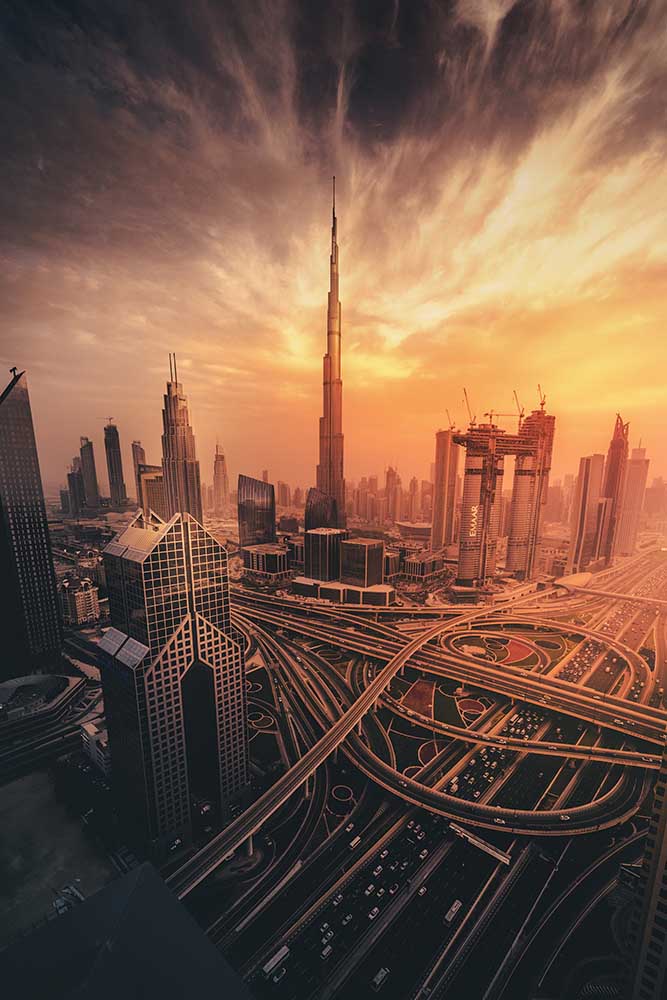Dubais feuriger Sonnenuntergang von David George