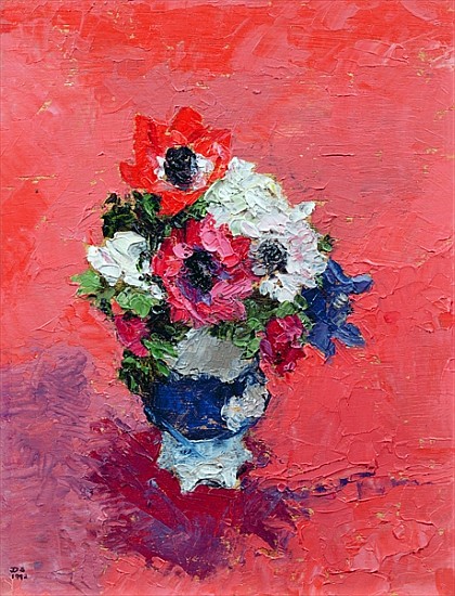 Anemones on a red ground, 1992 (board)  von Diana  Schofield