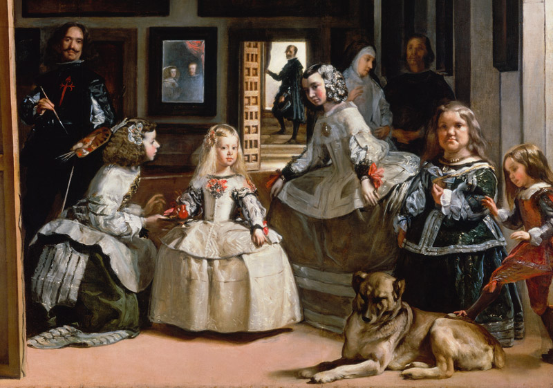 Las Meninas, detail of the lower half depicting the family of Philip IV (1605-65) of Spain von Diego Rodriguez de Silva y Velázquez