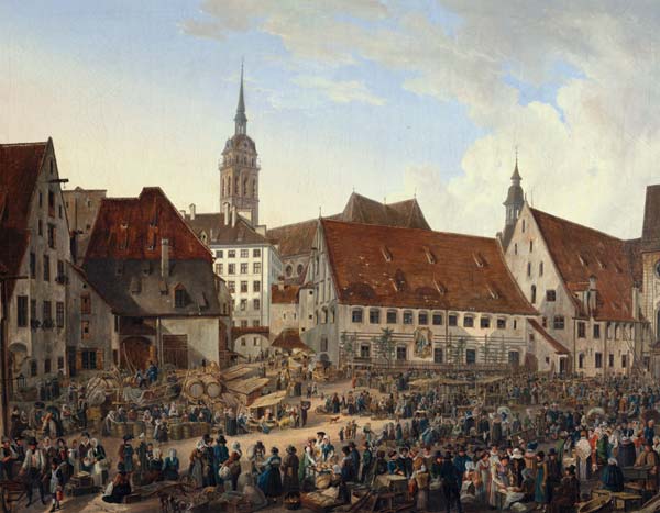 Viktualienmarkt am Heiliggeistspital in München von Domenico Quaglio