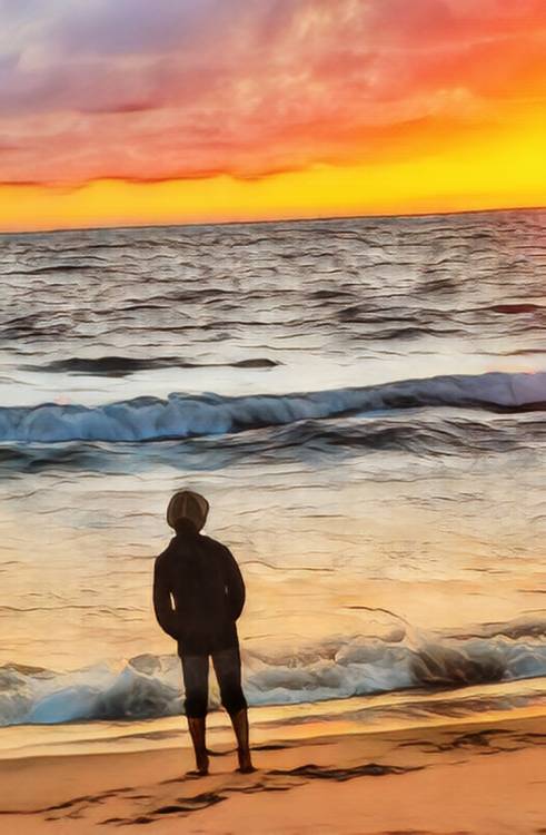 Sonnenuntergang: Der Junge am Meer 1 von Doris Beckmann