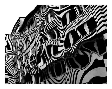 Architektur: Fassade mit schwarzen und weißen Streifen - Das Zebrahaus