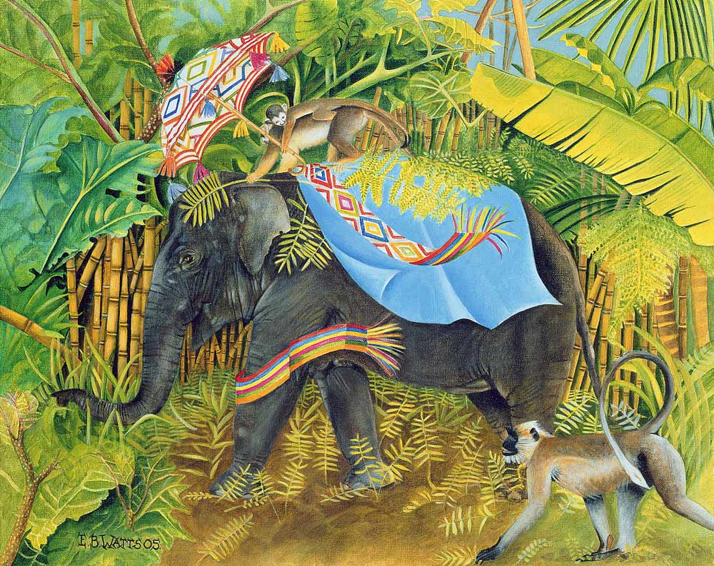 Elephant with Monkeys and Parasol von E.B.  Watts