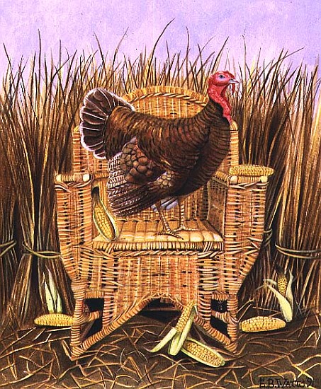 Brown Turkey on a Wicker Armchair, 1991 (acrylic)  von E.B.  Watts
