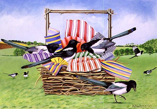 Magpies, 1990 (acrylic)  von E.B.  Watts