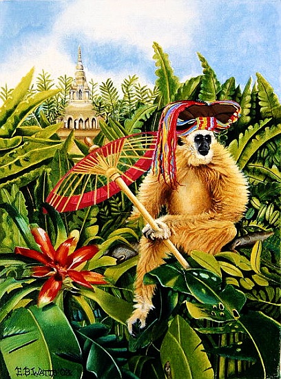 Monkey with Thai Turban in Cambodian jungle von E.B.  Watts