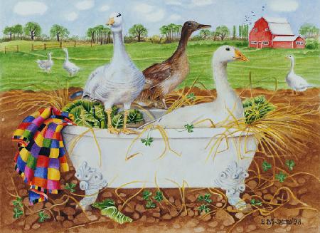 Geese in Bathtub, 1998 (acrylic on paper) 