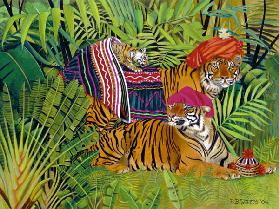 Tiger family with Thai Clothes