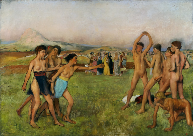 Spartanische Mädchen fordern Jungen zum Wettkampf von Edgar Degas