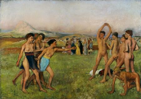 Spartanische Mädchen fordern Jungen zum Wettkampf