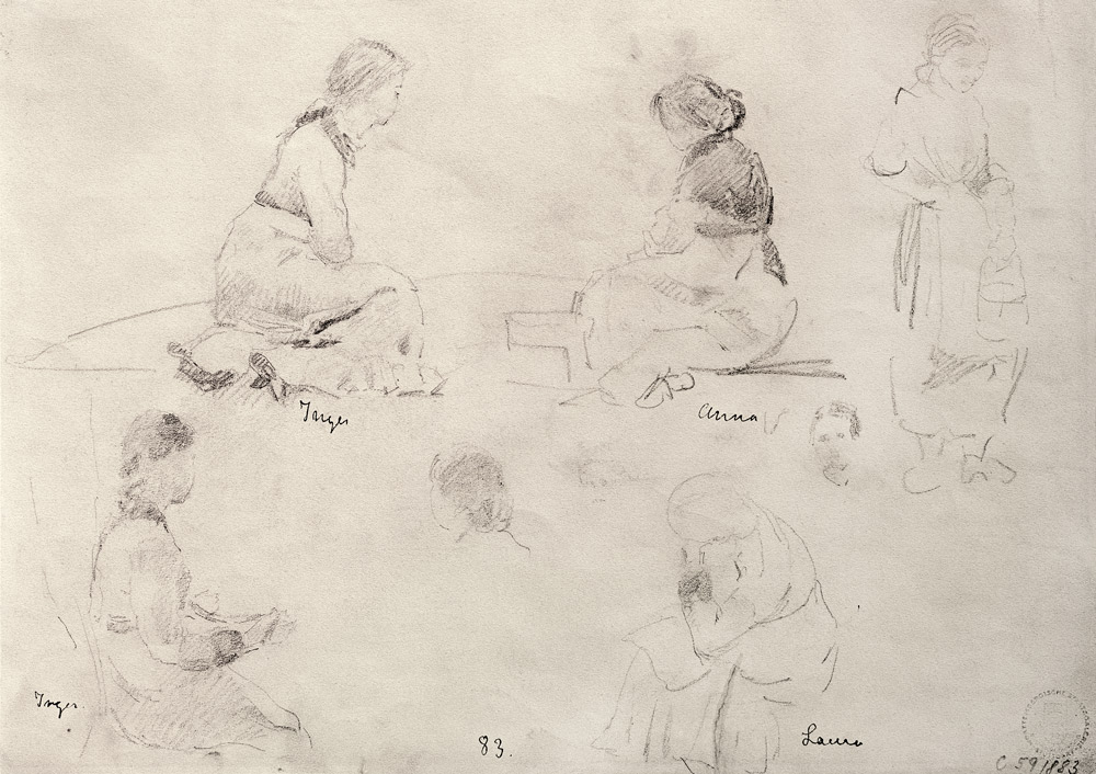 Fünf Studien zu sitzenden Frauen, zwei Kopfstudien (Inger und Laura Munch sowie ‘Anna’) von Edvard Munch