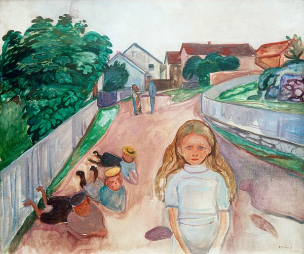 Spielende Kinder auf der Straße in Asgardstrand von Edvard Munch