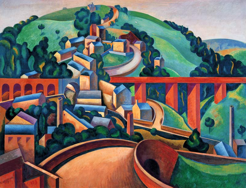 Buxton Village und Broadbottom, in der Nähe von Glossop, 1922 von Edward Alexander Wadsworth