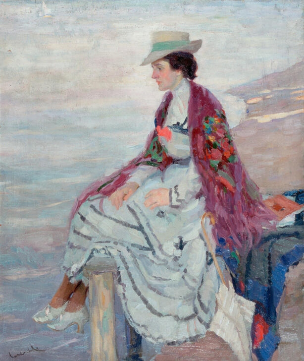 Lady at the jetty von Edward Cucuel