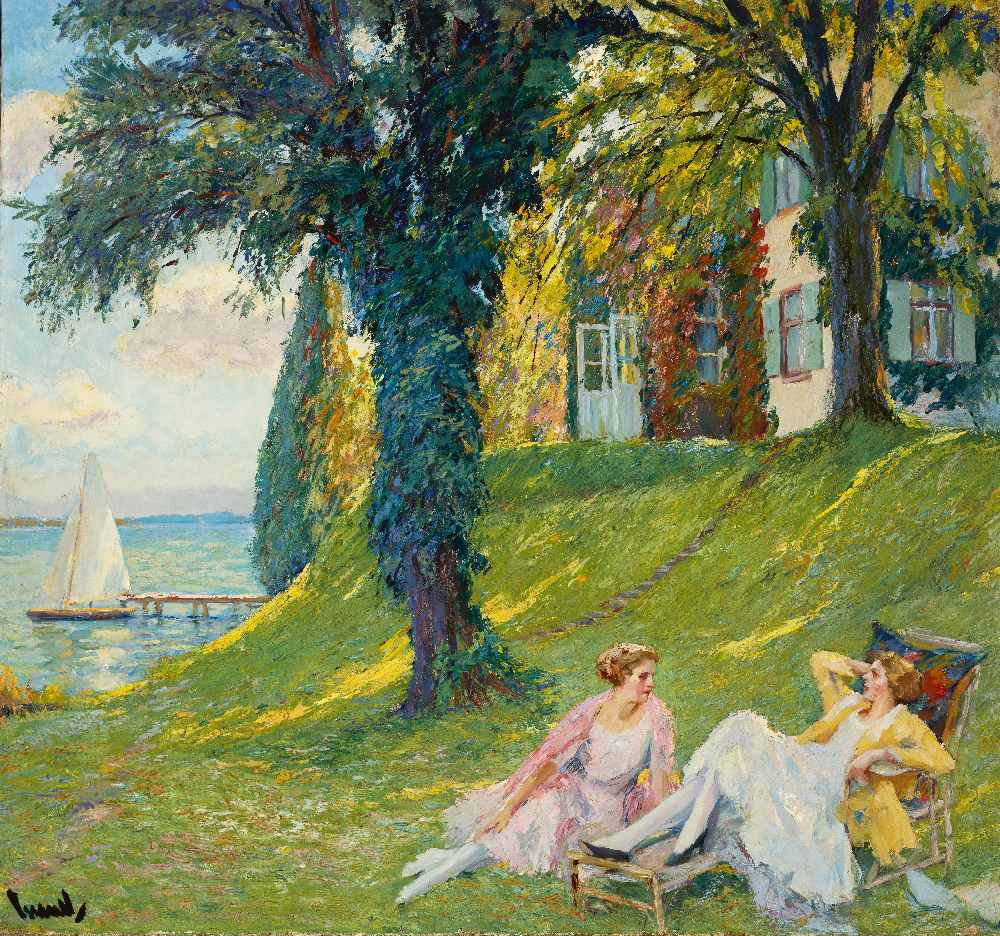 Summer Afternoon in the Garden by the Lake von Edward Cucuel