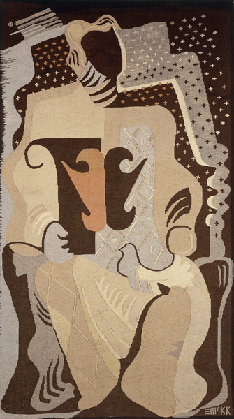 A tapestry depicting a woman seated with a dove on her laps von Edward McKnight Kauffer