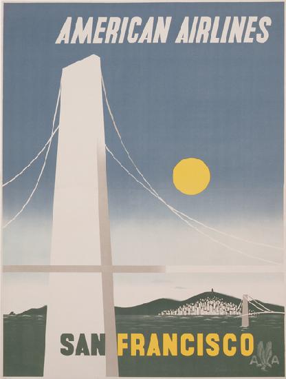 Poster advertising American Airlines flights to San Francisco, c.1950