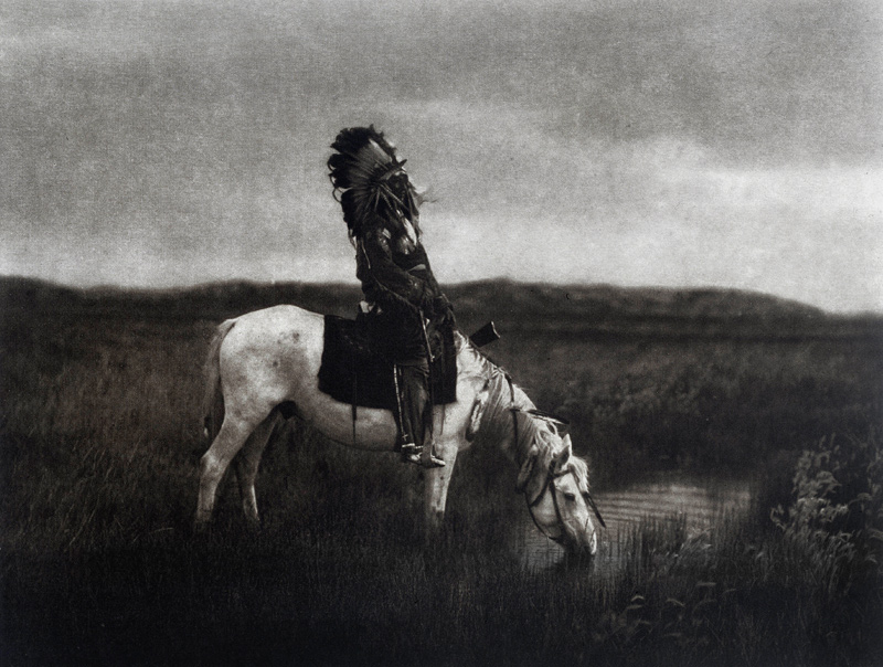 Indian warrior riding in the plain, 20th century von Edward Sheriff Curtis