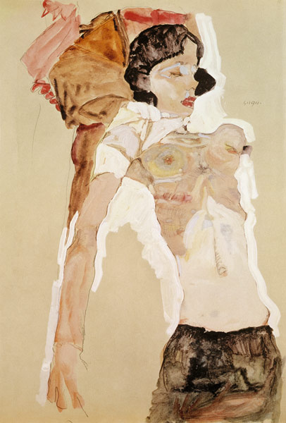 Liegendes, halbbekleidetes Mädchen von Egon Schiele