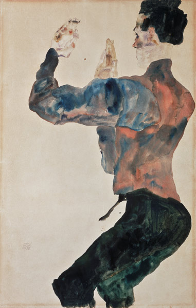 Selbstbildnis mit erhobenen Armen, Rückenansicht von Egon Schiele
