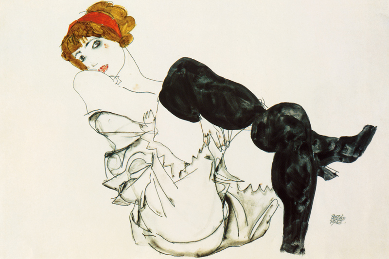 Frau in schwarzen Strümpfen (Valerie Neuzil) von Egon Schiele