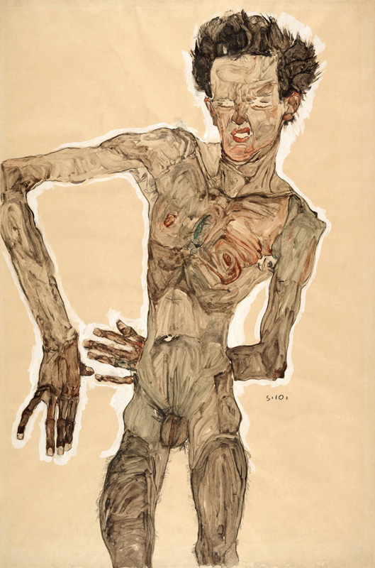 Grimassierendes Aktselbstbildnis von Egon Schiele