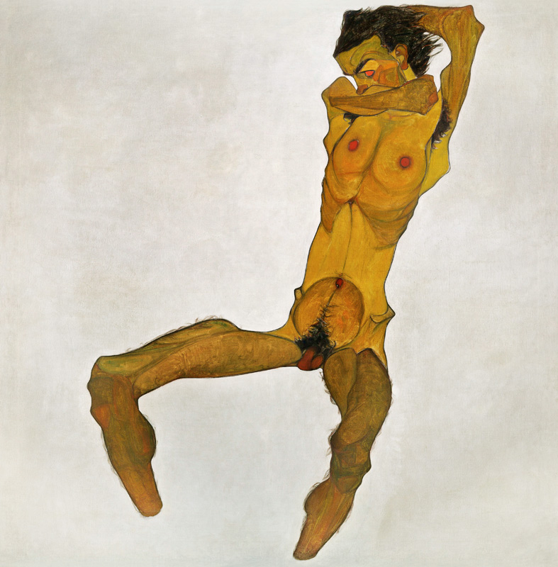 Sitzender männlicher Akt (Selbstbildnis) von Egon Schiele