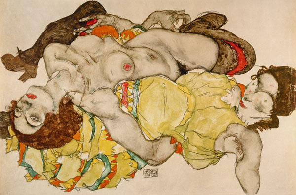 Zwei Mädchen, in verschränkter Stellung liegend von Egon Schiele