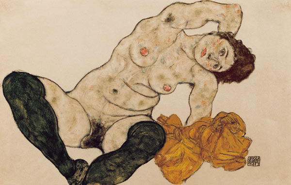 Liegender Akt mit Handtuch von Egon Schiele