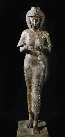 Statue of the Divine Adoratress Karomama, Third Intermediate Period (bronze with gold, silver & elec