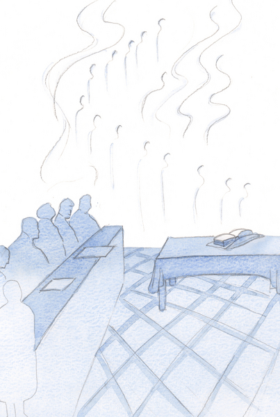 Angels echoed the humble chants of the friars, their worship entwined in joy and bright banners von Elizabeth  Wang