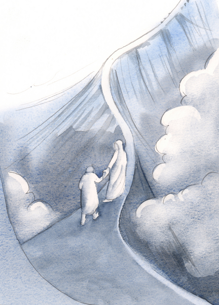 I saw a narrow ridge, and His Holy Mother coming across to lead me to safety von Elizabeth  Wang