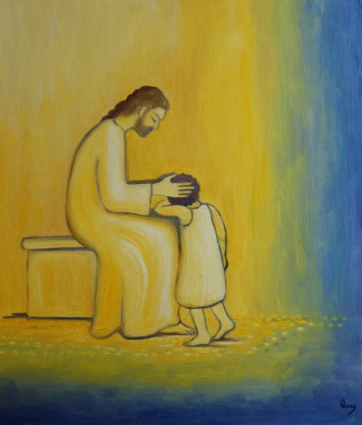 When we repent of our sins Jesus Christ looks on us with tenderness, 1995 (oil on panel)  von Elizabeth  Wang