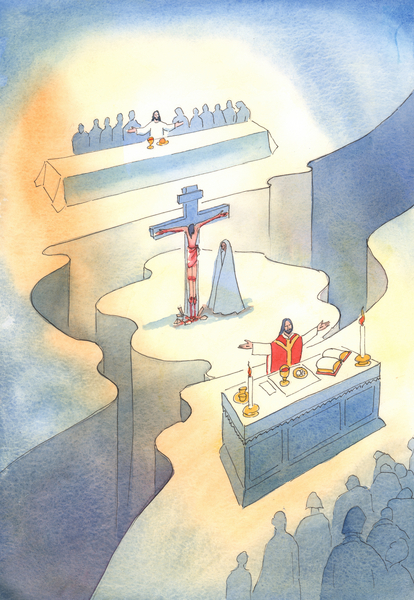 Through the Eucharist, which was instituted at the Last Supper, the Sacrifice of Calvary is re-prese von Elizabeth  Wang