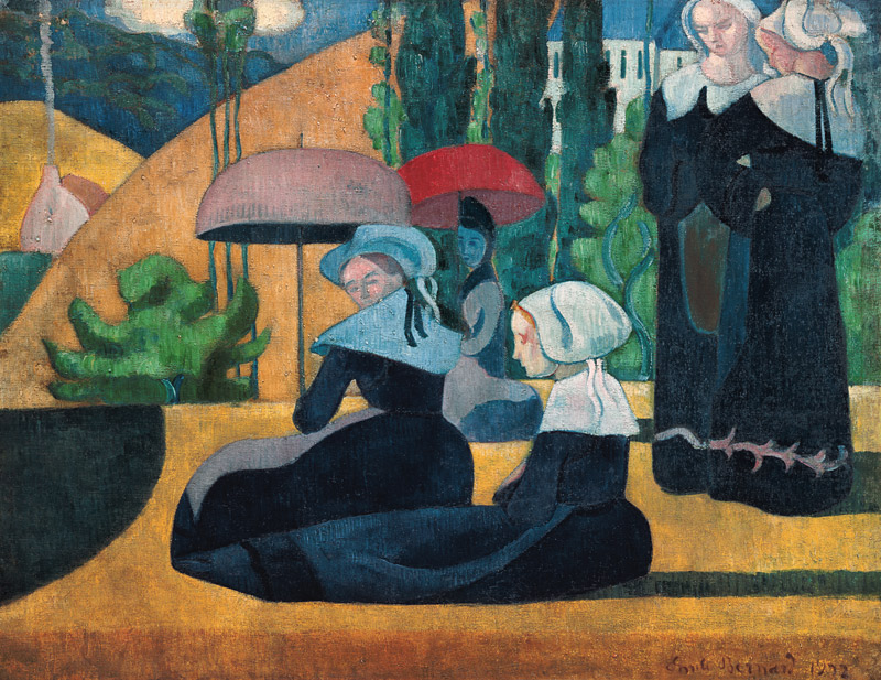 Bretonische Frauen mit Sonnenschirmen von Emile Bernard