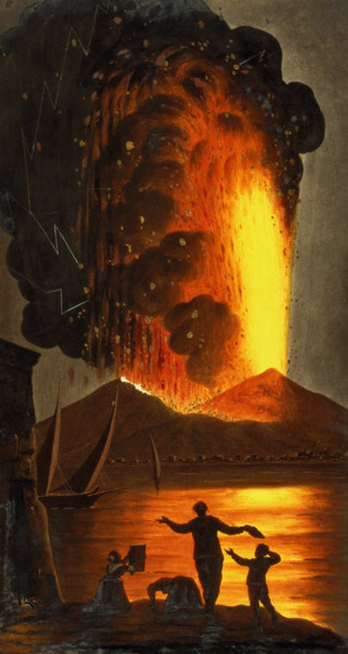 Night view of Vesuvius erupting, plate II from Sir William Hamilton's 'Campi Phlegraeiae' (supplemen von English School