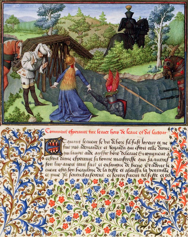 Ms. 2597 Hope Takes Heart out of the River of Tears, facsimile edition of 'Livre du Coeur d'Amours E von English School, (19th century)