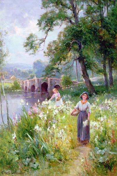Picking Flowers by the River von Ernest Walbourn