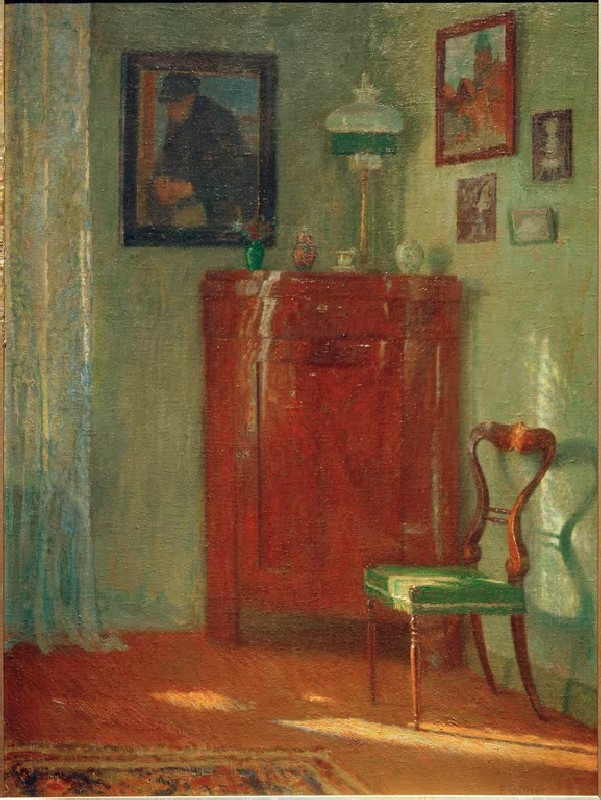 Interior with corner cupboard and chair (chair in the house of E.) von Ernst Eitner