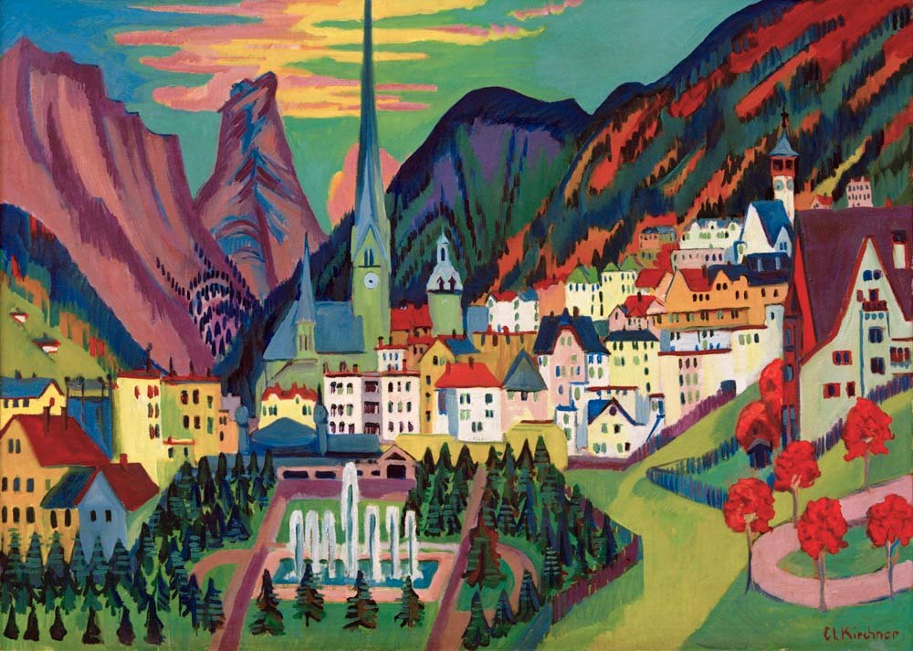 Davos mit Kirche. Davos im Sommer von Ernst Ludwig Kirchner