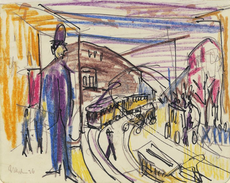 Großstadtstraße mit Trambahnen von Ernst Ludwig Kirchner