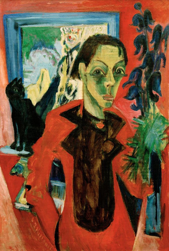 Selbstporträt mit Katze von Ernst Ludwig Kirchner