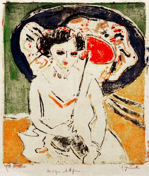 Dodo mit japan. Schirm von Ernst Ludwig Kirchner