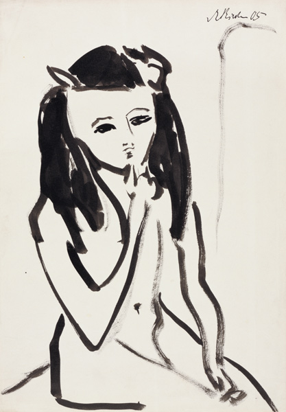 Fränzi als Akt, die Hand am Kinn von Ernst Ludwig Kirchner