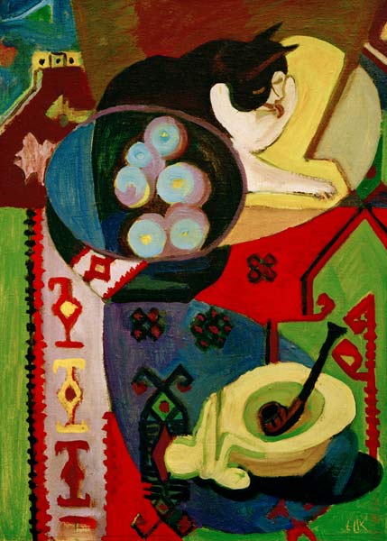 Stilleben mit Katze von Ernst Ludwig Kirchner