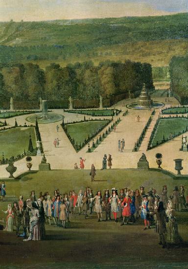 Promenade of Louis XIV by the Parterre du Nord, detail of Louis and his entourage