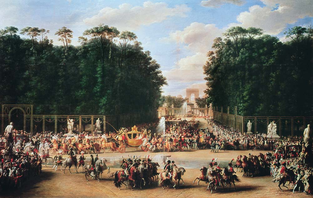 Der Hochzeitszug von Napoleon I und Marie-Louise durchquert den Jardin des Tuileries am 2. April 181 von Etienne-Barthelemy Garnier