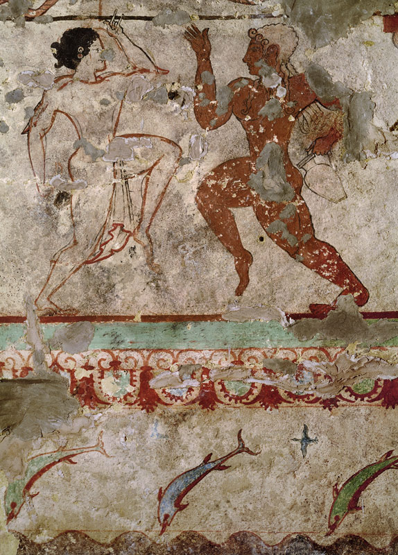 Two Dancers and Dolphins Leaping through Waves, frieze from the Tomb of the Lionesses in the necropo von Etruscan